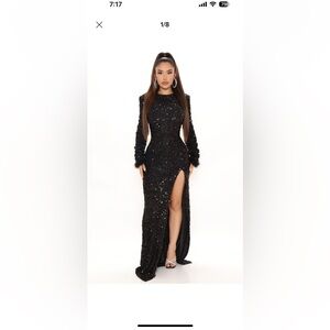 Fashion Nova Black Sequin Maxi Dress with High Slit